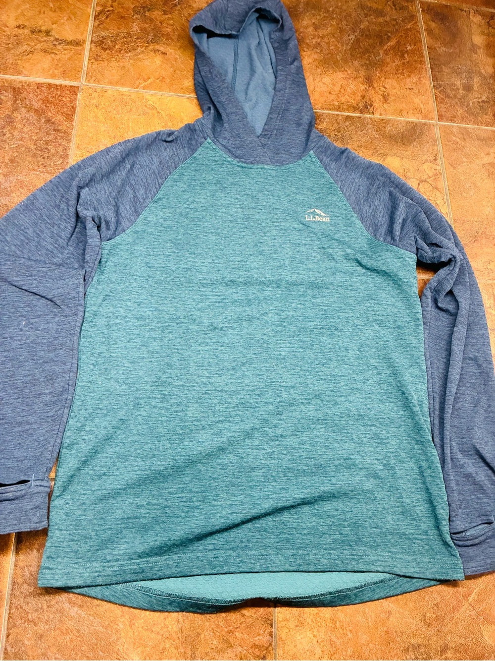L.L. Bean Adventure Grid Fleece Hoodie Men’s Teal & Navy